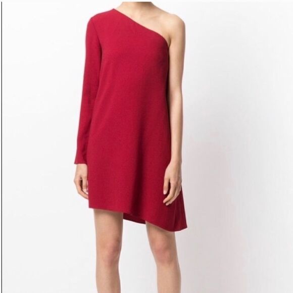 Holiday Red Crimson One Shoulder Asymmetric Size 8 by THEORY NWT - Picture 2 of 6
